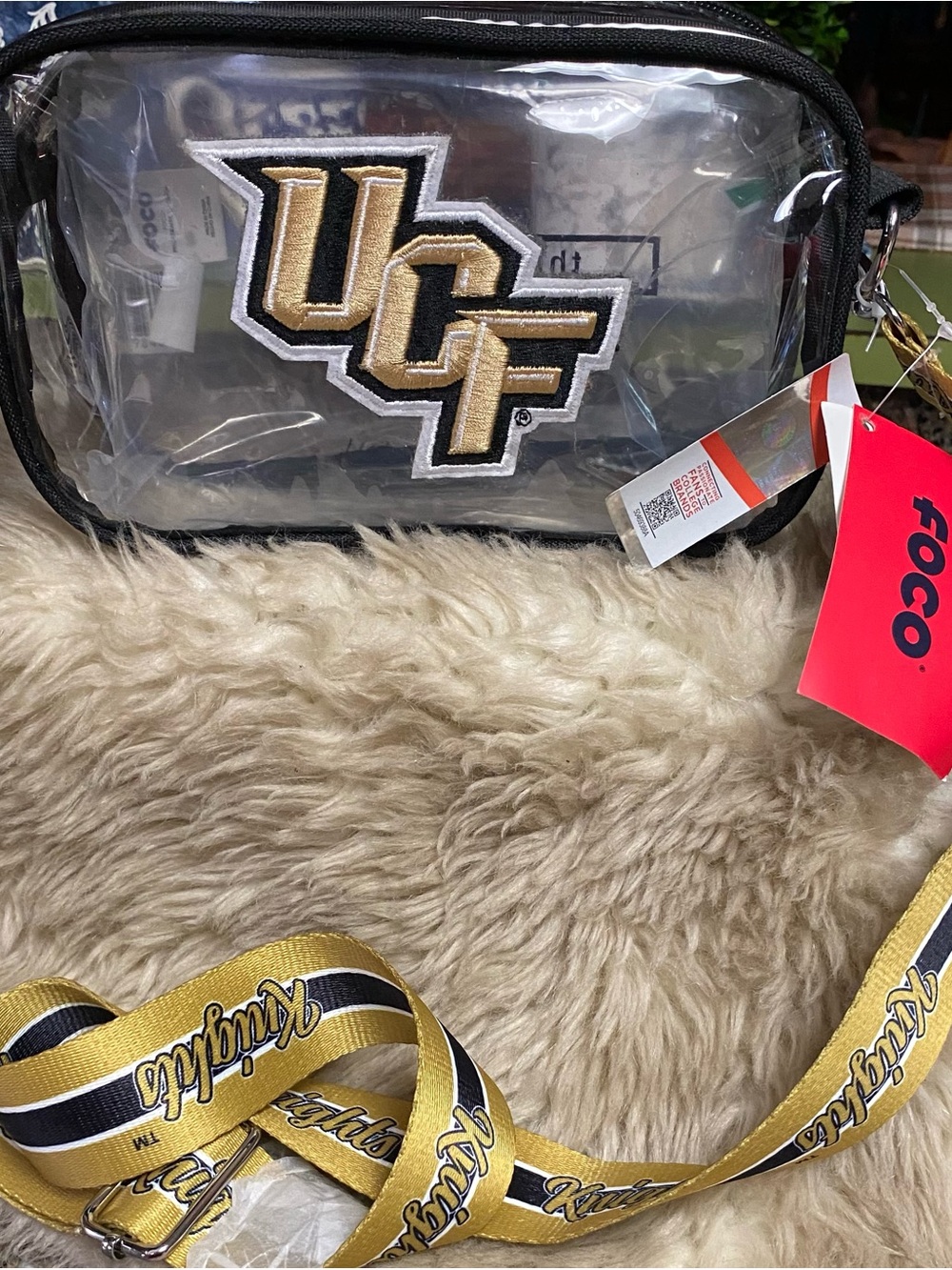 UCF Stadium NWT Clear Crossbody Bag with Gold UCF Logo and Black Trim